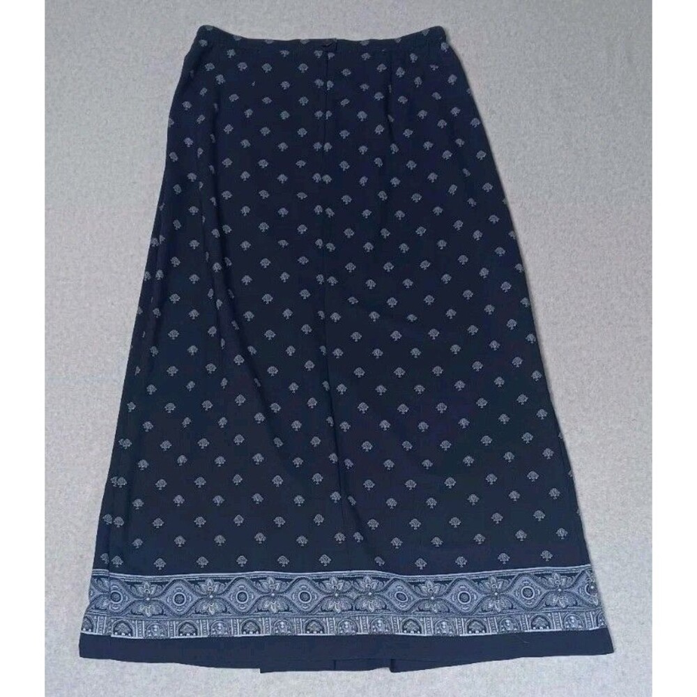 VTG Emma James Liz Claiborne Faux Wrap Maxi Skirt 12 Navy Blue Bandana Festival - Picture 9 of 11